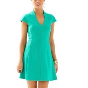 Lilly Pulitzer Womens Bree Fit & Flare Mini Dress Green Sea Form XS Stretch